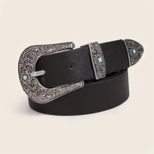 Vintage Western Turquoise Engraved Belt  Unisex Western Buckle Belt