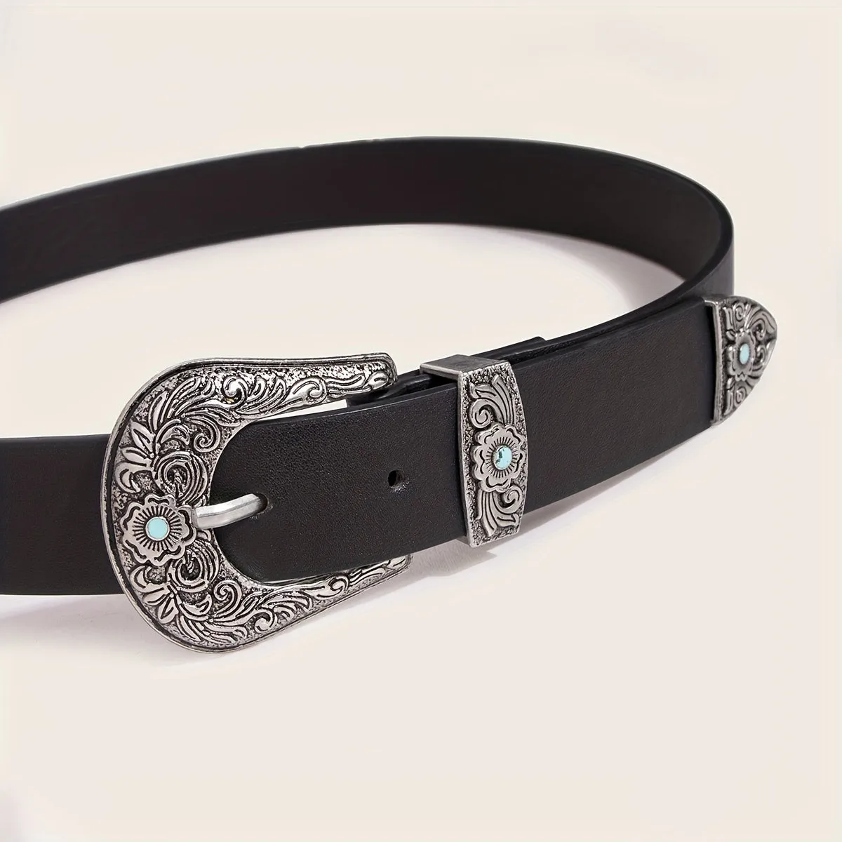 Vintage Western Turquoise Engraved Belt  Unisex Western Buckle Belt