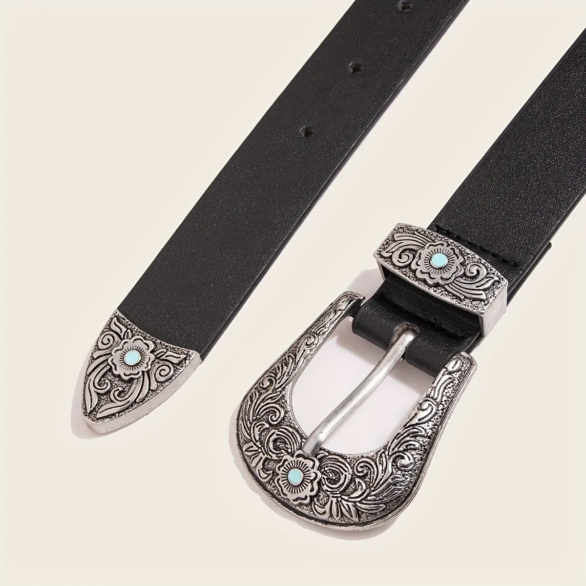 Vintage Western Turquoise Engraved Belt  Unisex Western Buckle Belt