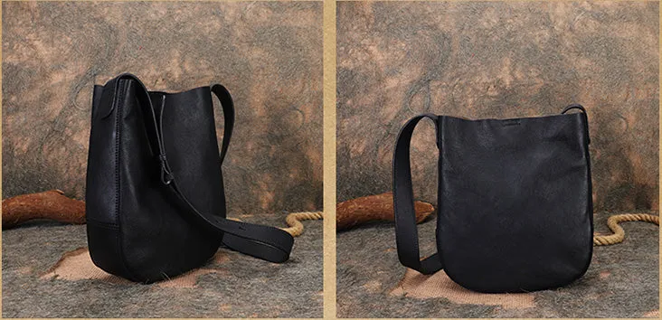 Vintage Womens Leather Tote Handbags Black Leather Shoulder Bag