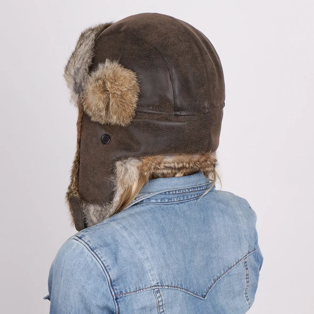 Walrus Hats Genuine Rabbit Fur Brown Trapper Hat