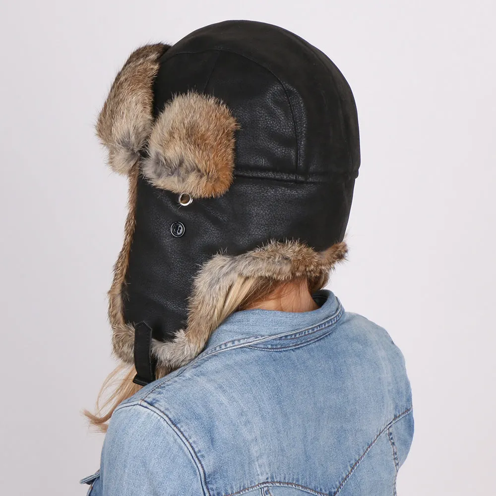 Walrus Hats Genuine Rabbit Fur Brown Trapper Hat