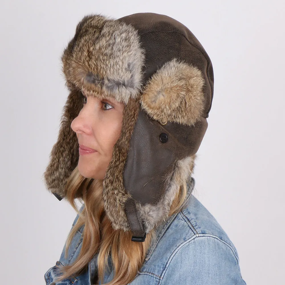 Walrus Hats Genuine Rabbit Fur Brown Trapper Hat