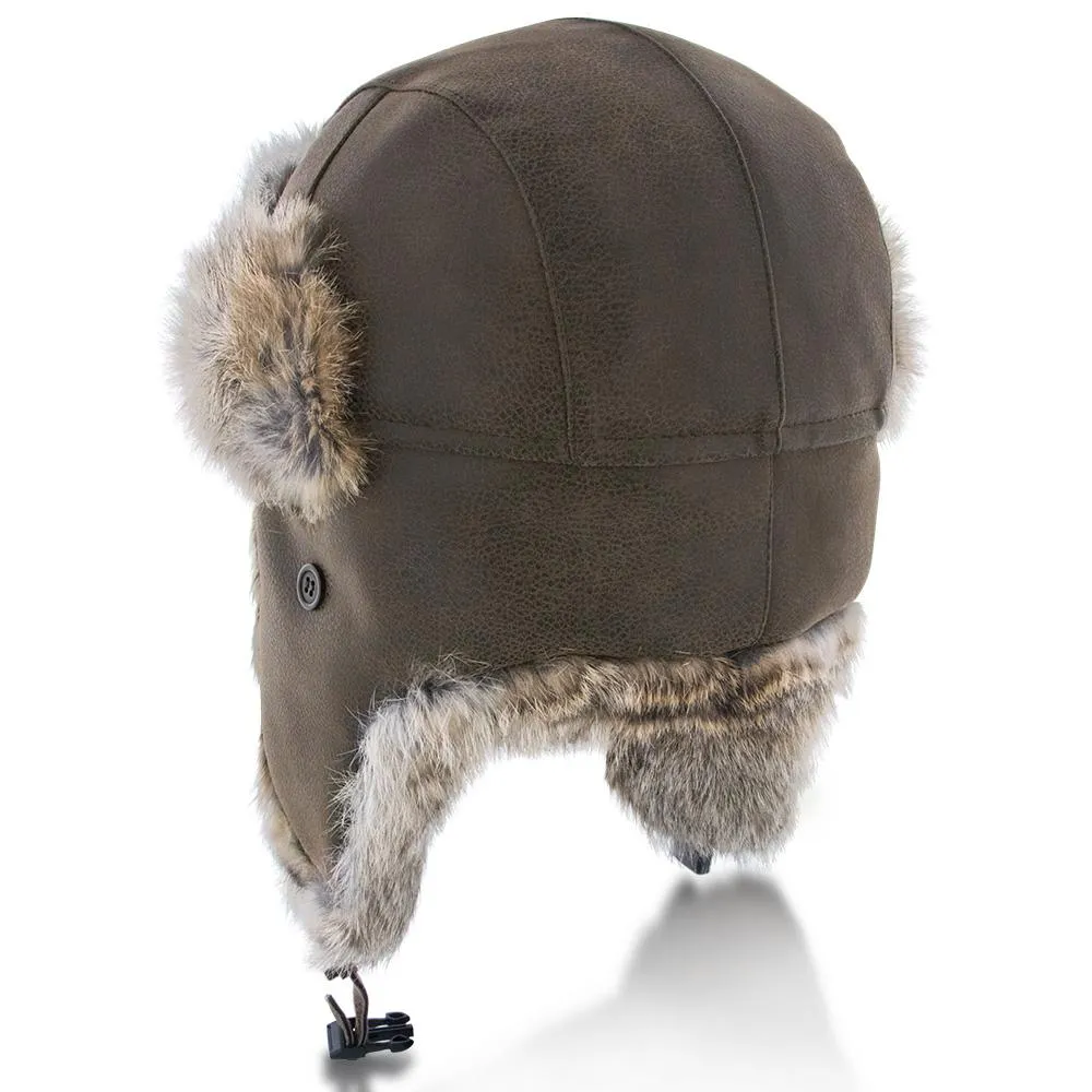 Walrus Hats Genuine Rabbit Fur Brown Trapper Hat