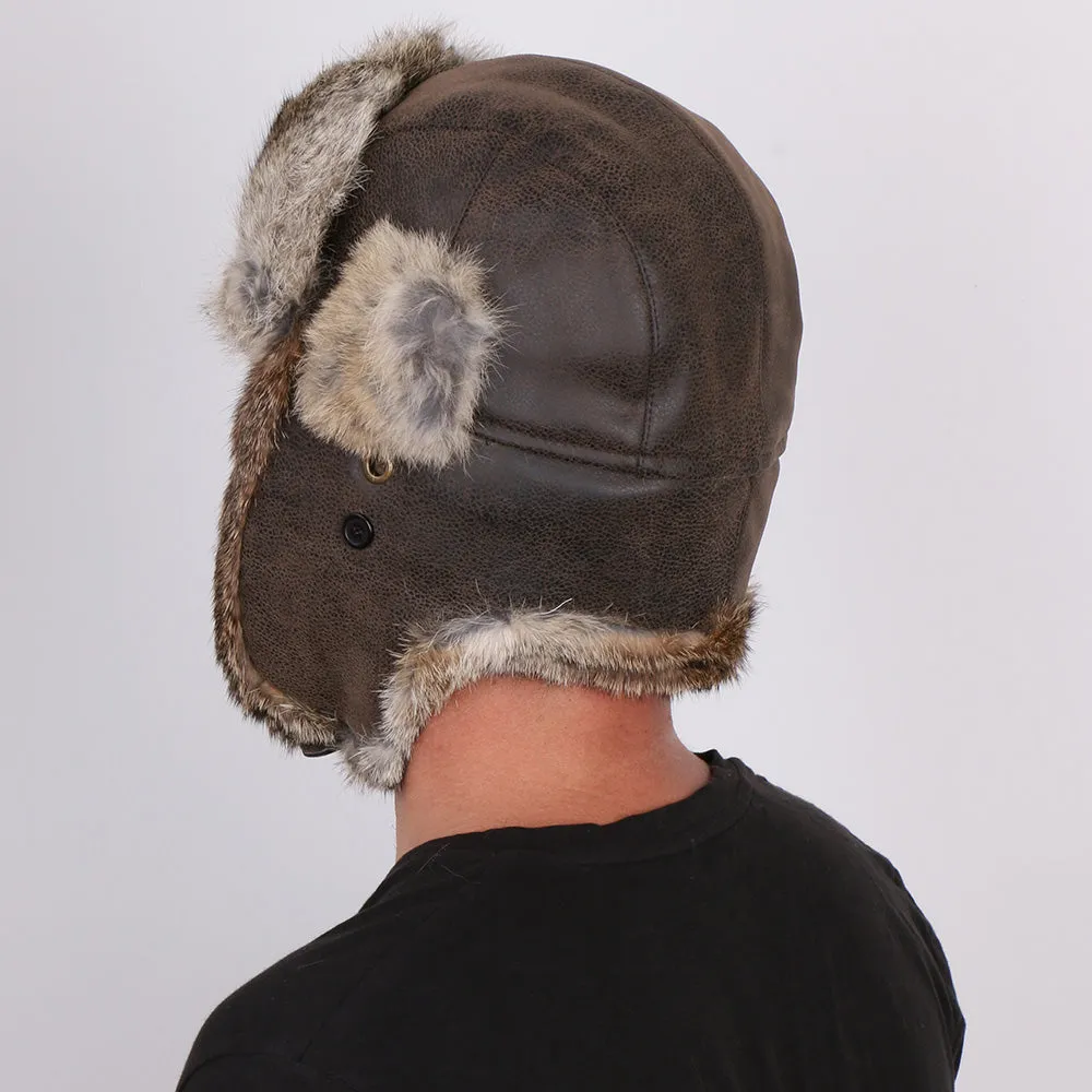 Walrus Hats Genuine Rabbit Fur Brown Trapper Hat