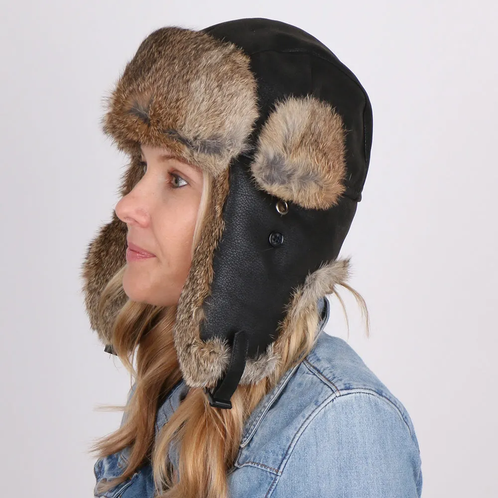 Walrus Hats Genuine Rabbit Fur Brown Trapper Hat