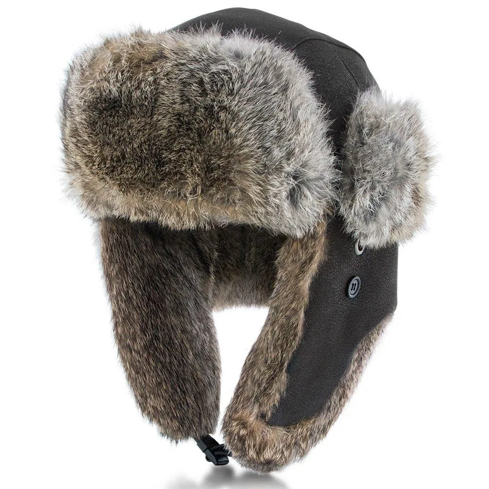 Walrus Hats Genuine Rabbit Fur Brown Trapper Hat