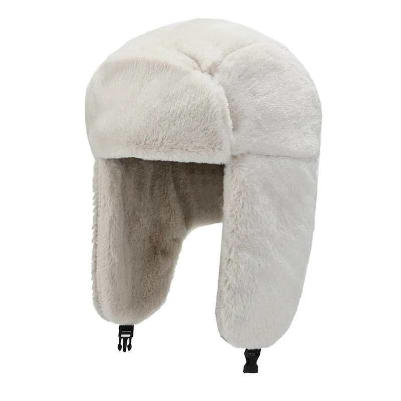 Winter Cycling Ski Hat Warm Earmuffs Thicken Plush  Ear-flapped Hat For Men and Women Faux Fur Windproof Cap Russian Bomber Hat